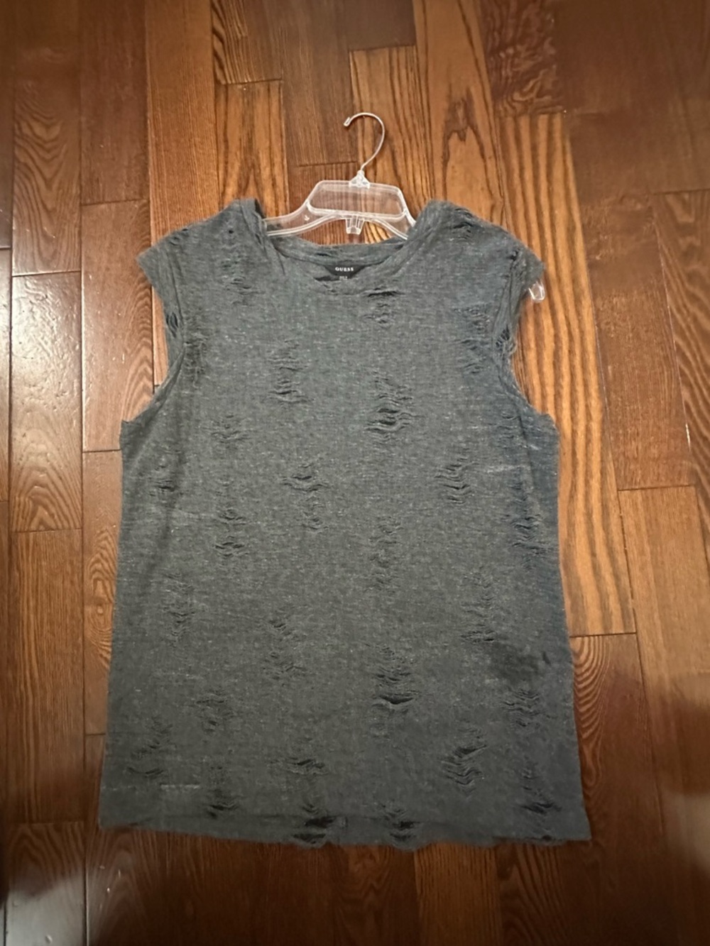 Guess Distressed Sleeveless Muscle Tee - Charcoal Gray